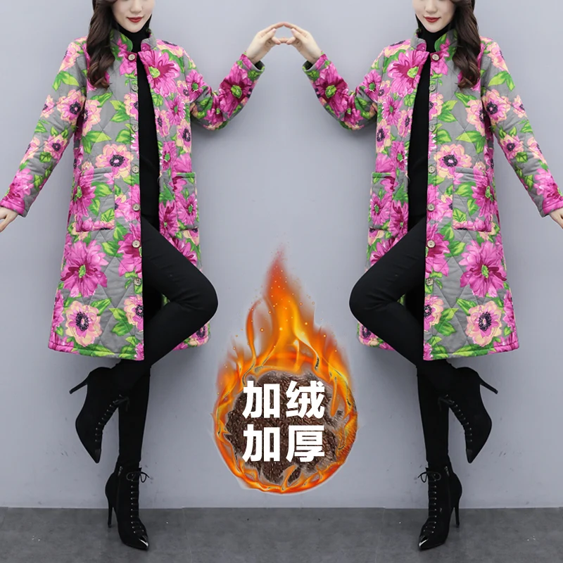 

Женский Тренч с принтом, Длинная ветровка, зимнее бархатное теплое пальто, китайский стиль, Ретро стиль, женское элегантное пальто