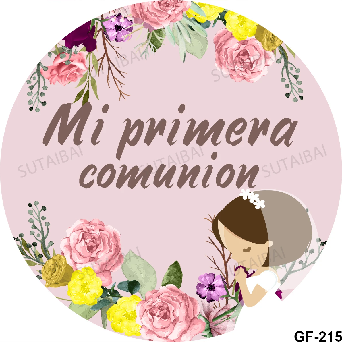 

Girl My First Communion Decoration Circle Background Round Backdrop Cover Pink Flowers Photo Background Photography Studio