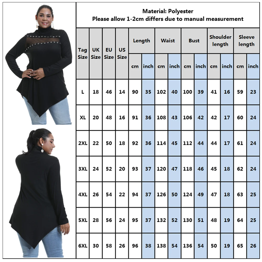 6XL черная блузка размера плюс зимняя водолазка рубашки с длинным рукавом женские
