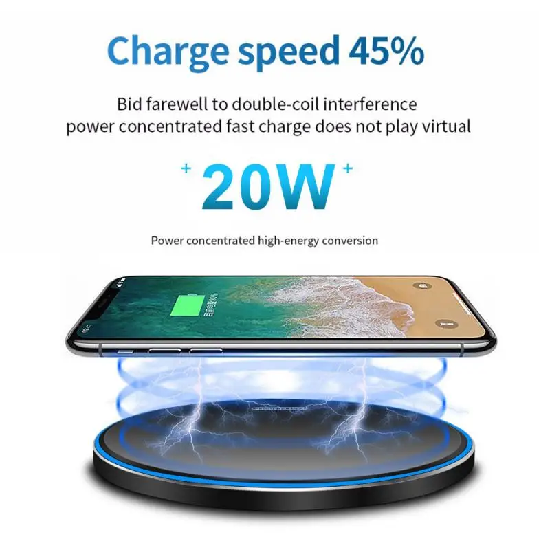 

20/30W Metal QI Wireless Charger Mirror Ultra-thin Type-C Fast Charging Pad For iPhone Samsung Xiaomi Huawei Phone