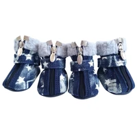 winter warm puppy sneakers denim pet snow boots anti slip dog shoes safety zipper pet shoes snow zipper shoes pet supplies