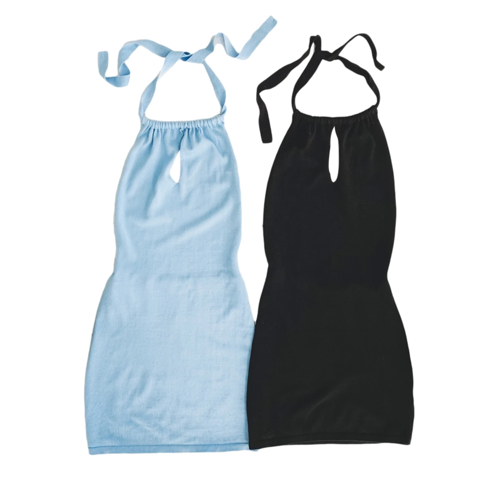 

Women's Solid Color Halter Lace-up Dress, Sleeveless and Backless Slim Mini Skirt for Daily/Holiday/Seaside/Party
