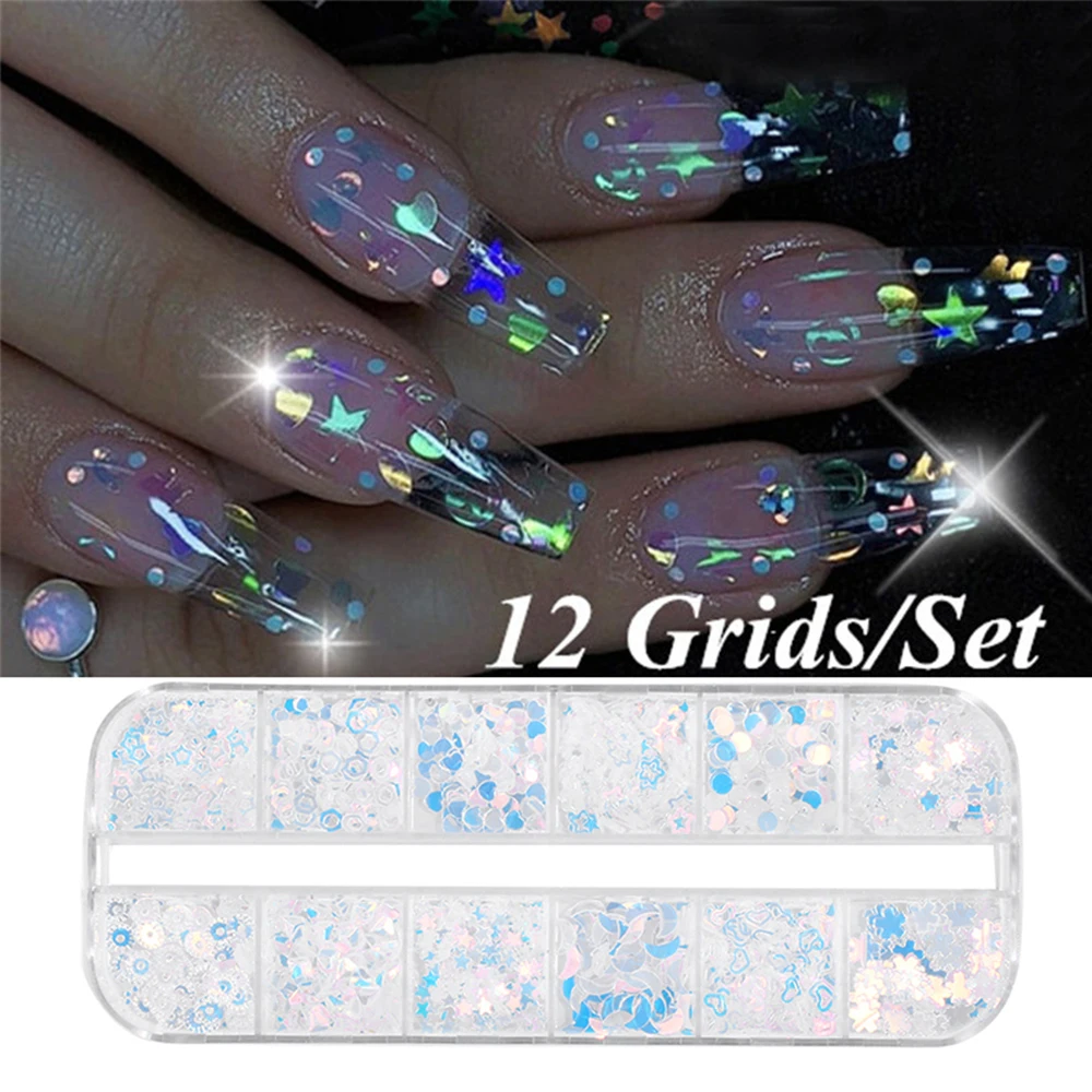 12 сеток/набор Русалка симфония дизайн ногтей блестки чешуйчатая голографическая