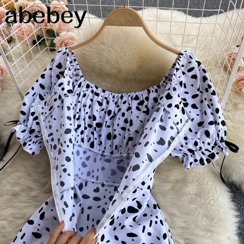 

Women French Floral Dress Retro Puff Sleeve Square Collar Bow A-line Dresses Summer Bohemian Casual Vacation Print Dress