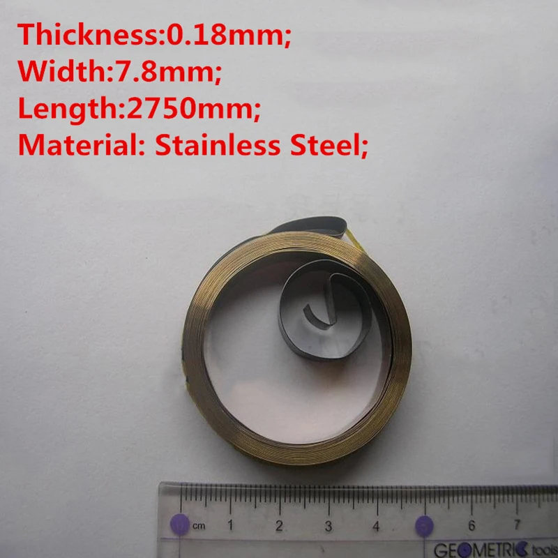 Stainless Steel Spiral Spring Flat Wire Coil Torsion Spring Constant Force Spring, 0.18mm Thickness*7.8mm Width*2750mm Length