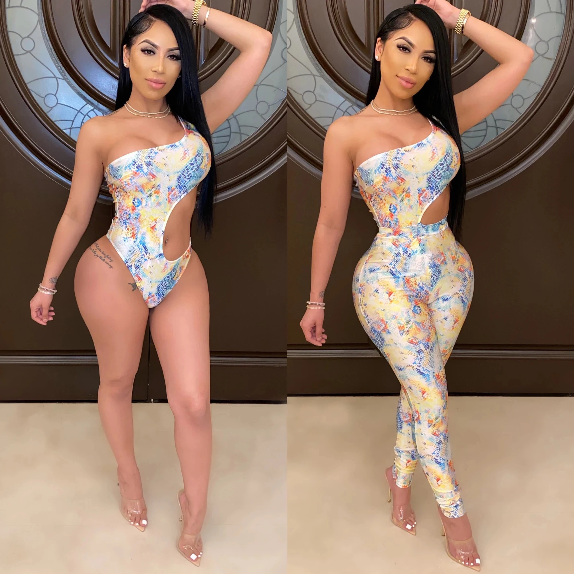 Женский спортивный костюм со змеиным принтом комплект из двух предметов: боди