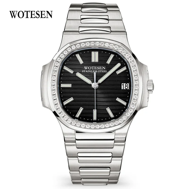 Новые мужские часы Patek, роскошные часы топ бренда с бриллиантами, мужские Модные Повседневные военные водонепроницаемые часы из нержавеющей стали золотистого цвета - Цвет: Синий