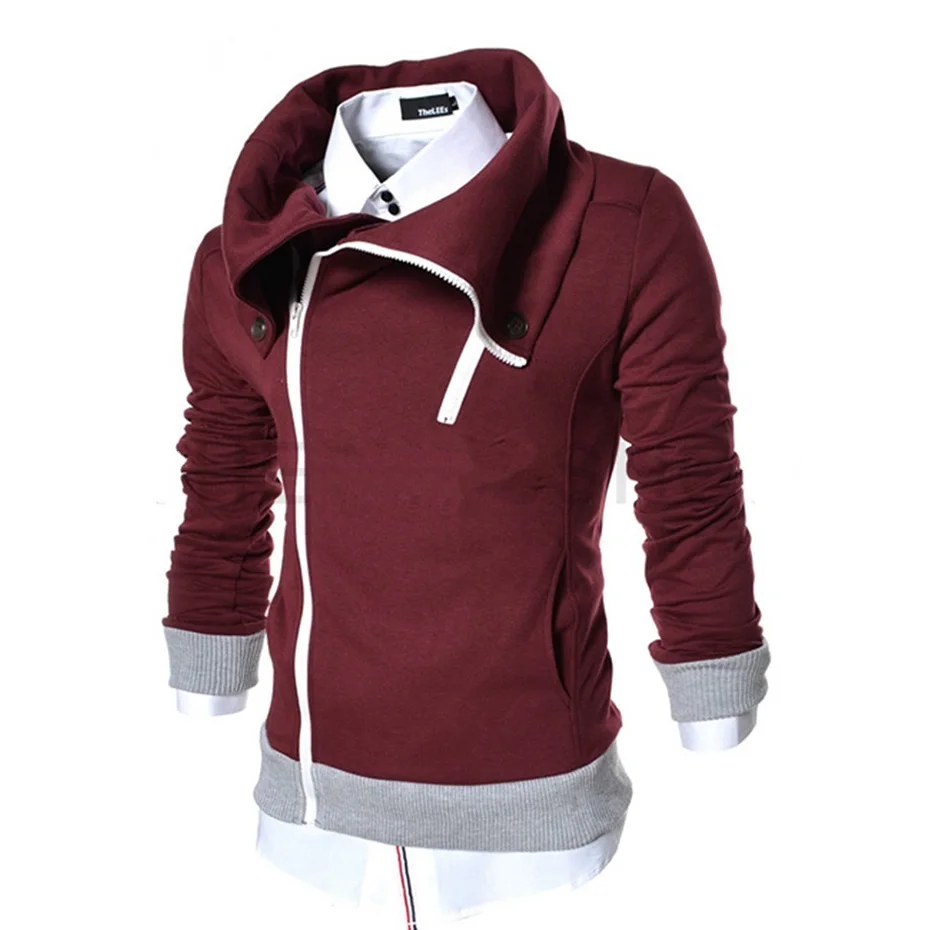 Толстовки мужские Zogaa с длинным рукавом однотонные на молнии черные большие