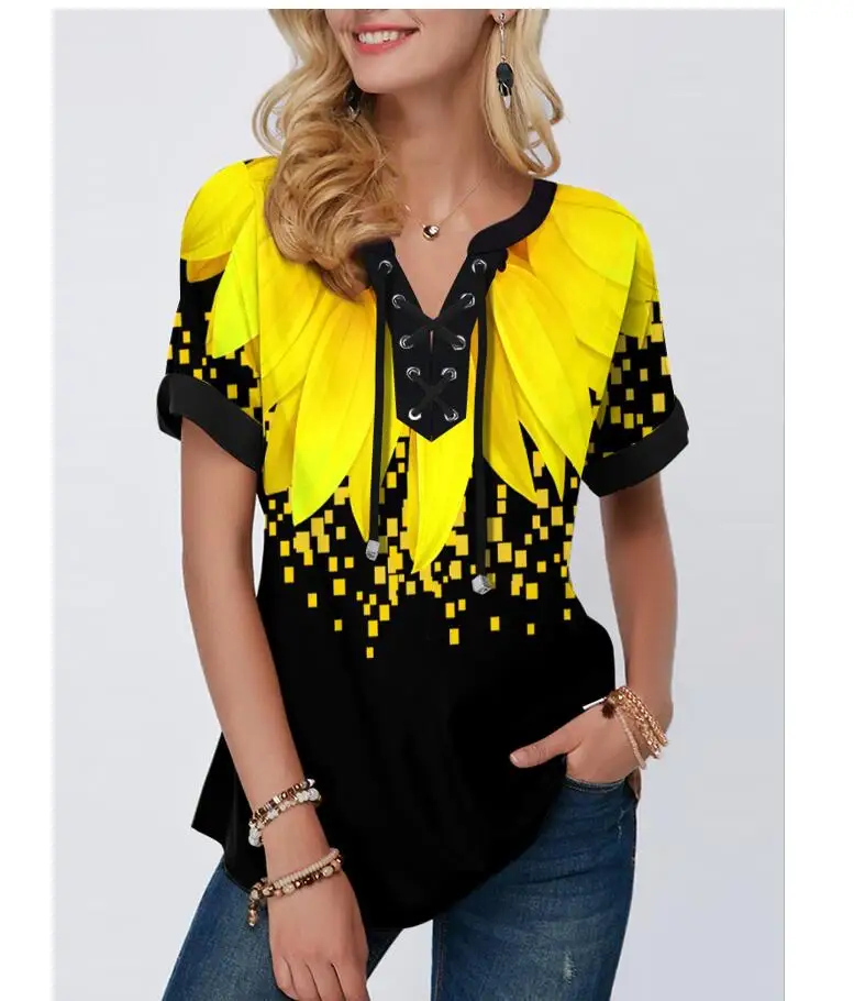 Женская кружевная блузка в стиле бохо Свободный Повседневный Топ с V-образным