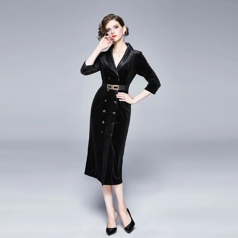 

Women dress vintage temperament leopard sashes 2019 autumn velour print dress Three Quarter sleeve Notched Collar Party Dresses