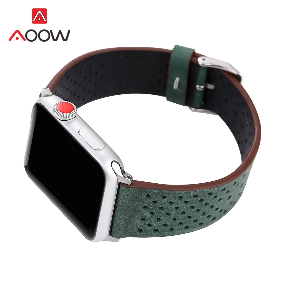 Ремешок для часов из натуральной кожи для Apple Watch, 38 мм, 42 мм, дышащий ремешок для мужчин и женщин, ремешок для iwatch 1, 2, 3, 4