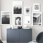 Черно-белое море девушка Одуванчик водопад настенная живопись холст скандинавские плакаты и принты настенные картины для декора гостиной