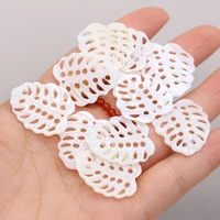 natural white shell hollow leaf shape pendant beads cute simple diy necklace earrings hair bun jewelry accessories 23x26mm