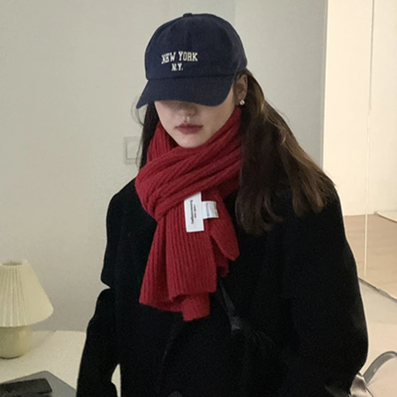 Модный плотный теплый шарф в Корейском стиле для женщин Однотонный женский