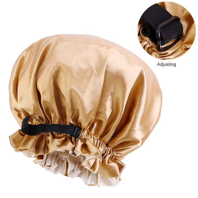 

Fashion Adjustable Satin hair bonnet double layer Solid color sleeping cap with invisable butt for Lady Cap Hat Hair Wrap