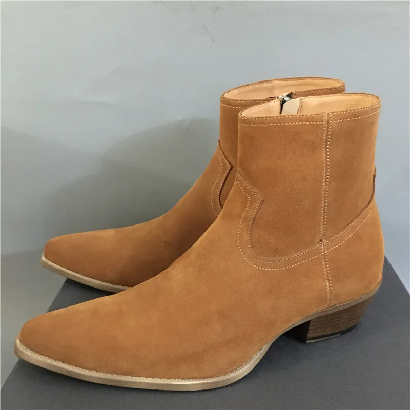 Мужские замшевые ботильоны с острым носком на танкетке ручной работы