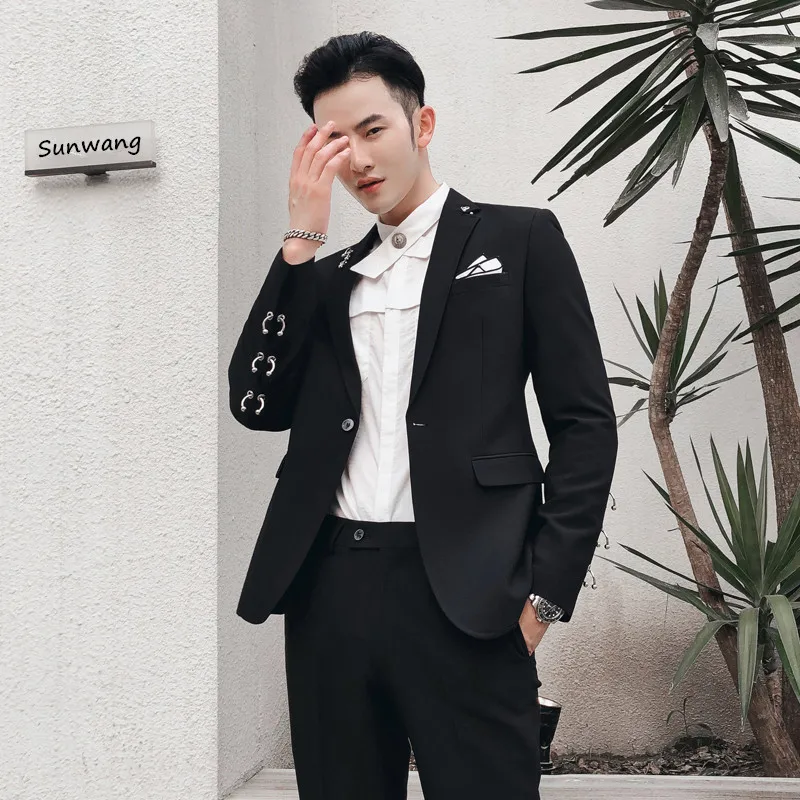 Роскошный мужской костюм классический черный комплект из 2 предметов стильный