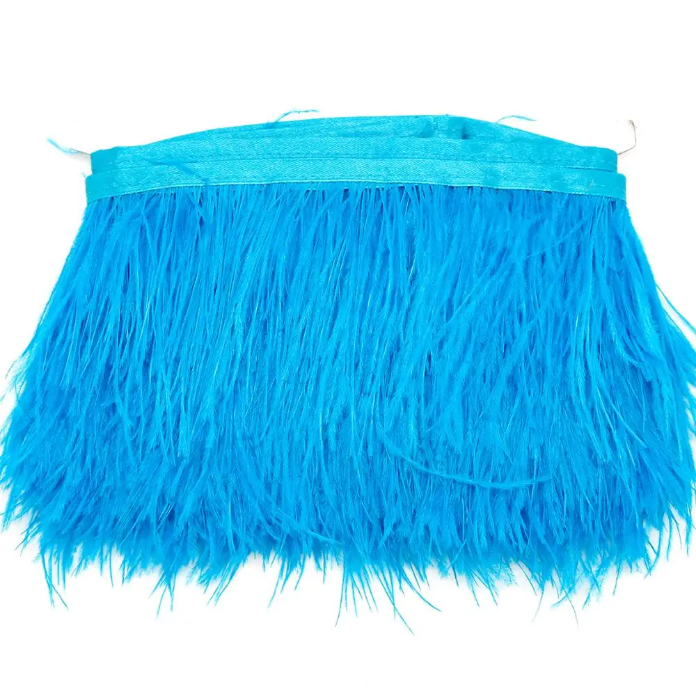 Turquoise 12 Colors 1 Meter Width 8-10 CM Fashion Fluffy Dyed Multicolored Ostrich Feather Ribbon Trimming Fringe Trim Apparel Decoration - Цвет: Turquoise