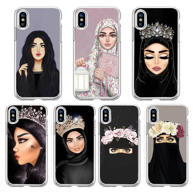 

Muslim Islamic Arabic Hijab Face Gril Phone Case Transparent soft For iphone 13 12 11 8 7 plus mini x xs xr pro max
