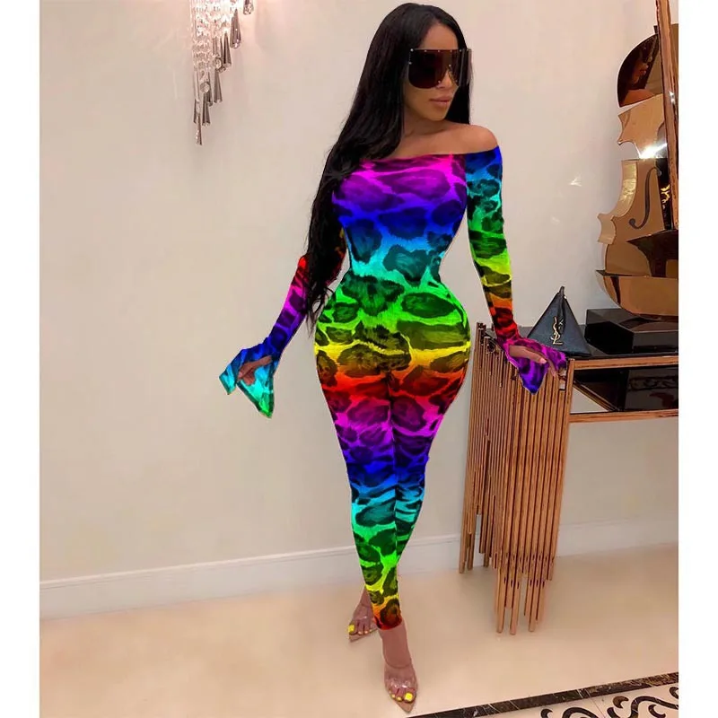 

Colorful Leopard Print Bodysuit Sexy womenclothes autumn long sleeve jumpsuit nightclub woman suit