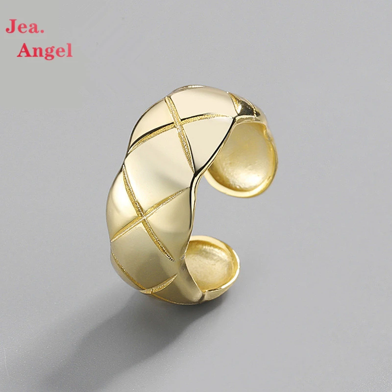 

Jea.Angel 925 Silver Irregular Smooth Wide Opening Cross Pattern Ring Geometric Concave Convex Wave Ring For Women Party Jewelry