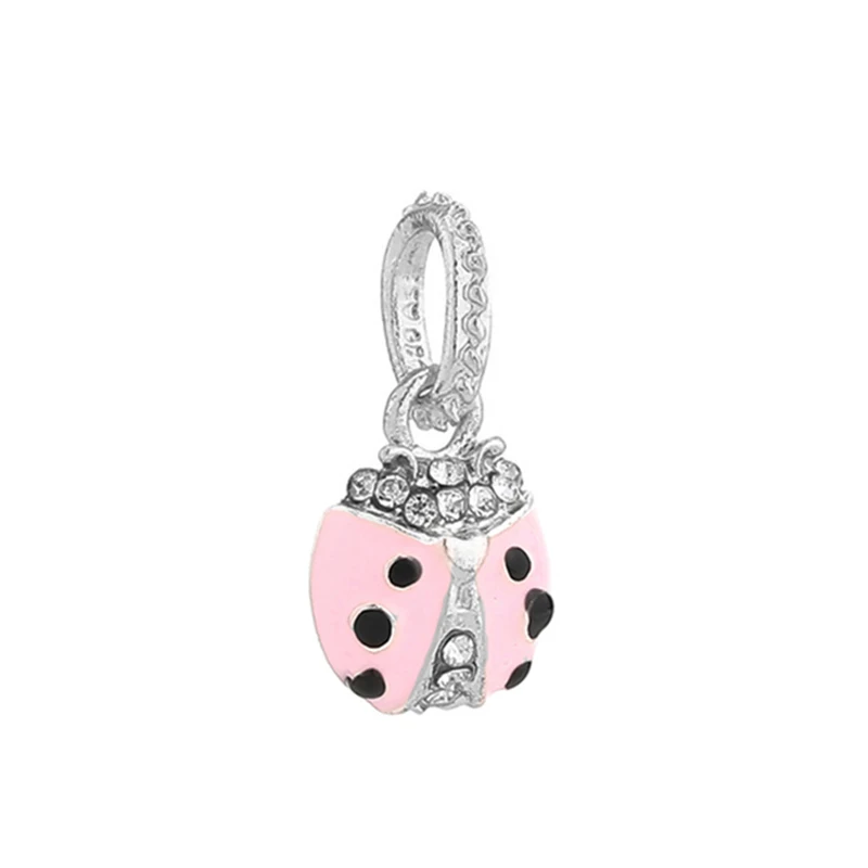 Boosbiy 2 шт. серебряного цвета шармы Милая Розовая эмаль Божья коровка бусины