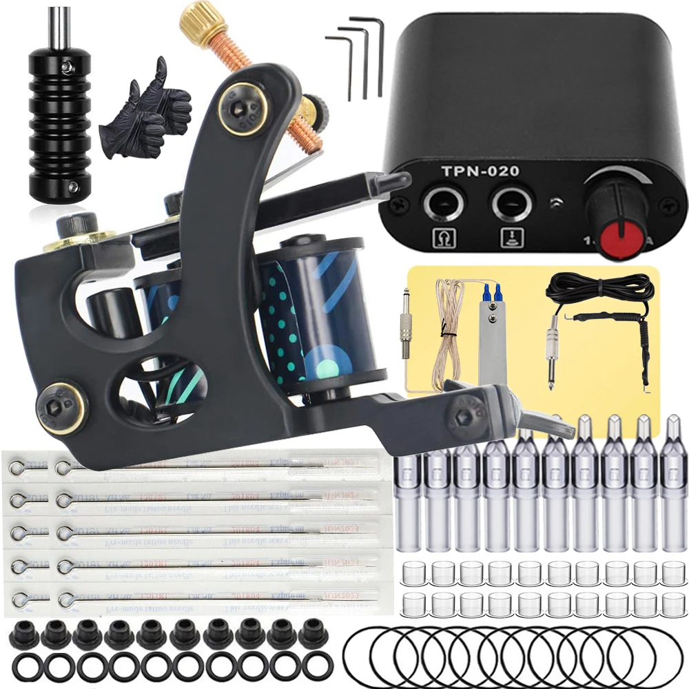 

YUELONG Complete Tattoo Kits with Coils Tattoo Machine Guns Power Supply Foot Pedal Needles for Tattoo Liner Shader Kit Supplies