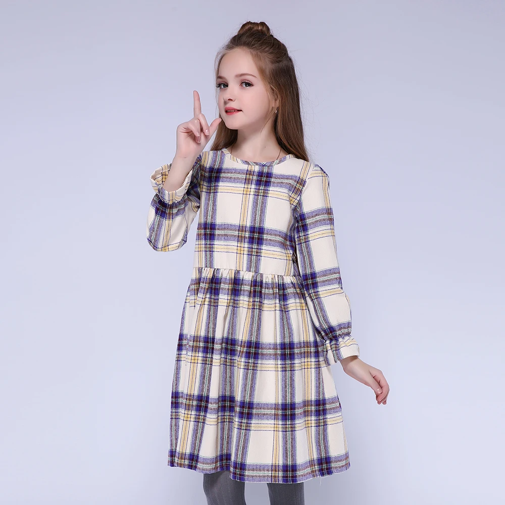 Kseniya Kids/осень ; хлопковая одежда для девочек; цвет красный, желтый; английский стиль; клетчатое платье с длинным рукавом и меховым бантом для маленьких девочек - Цвет: 019