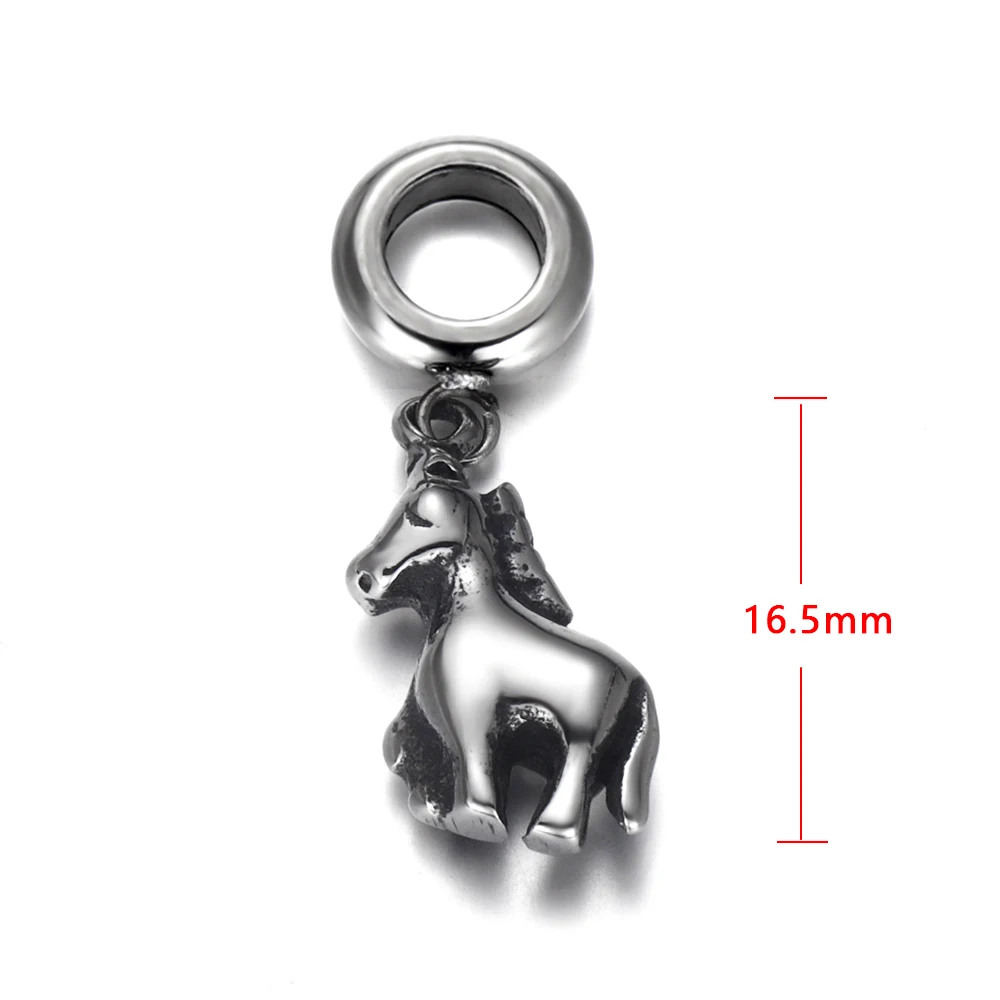 Бусина-Шарм Лошадь из нержавеющей стали с отверстием 5 мм