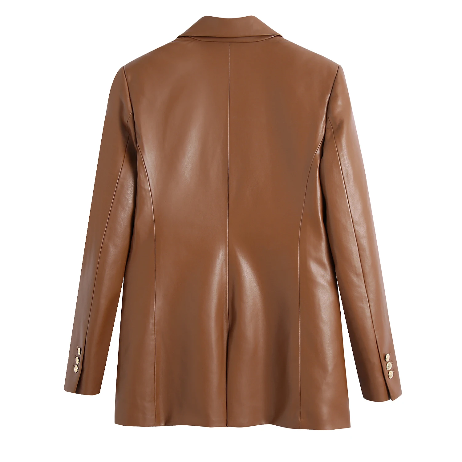 KEYANKETIAN ZA Women's Brown Faux Leather Blazer Long Sleeve Jacket Autumn Double-breasted Office Elegant Women's Blazer