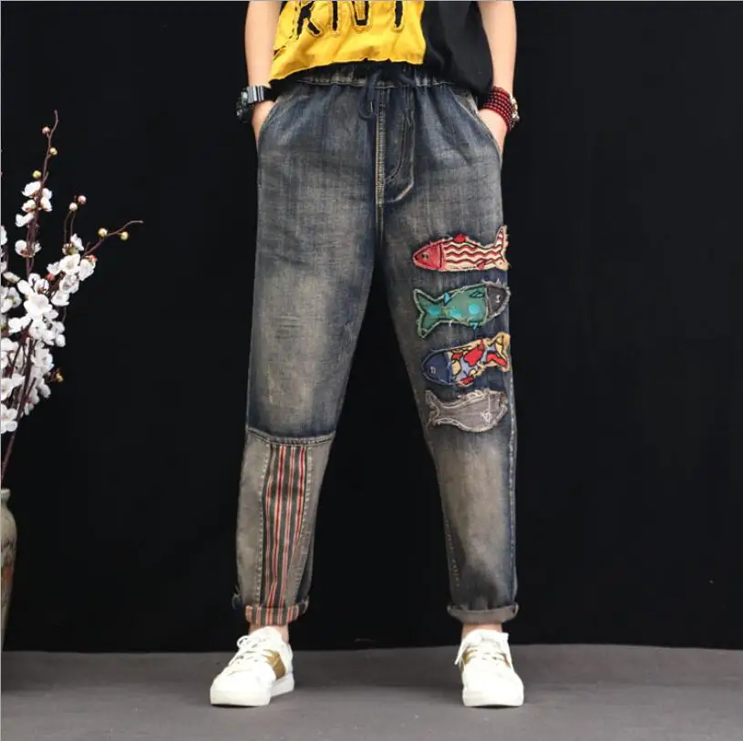 Женские джинсы осенние свободные повседневные джинсовые брюки в стиле ретро