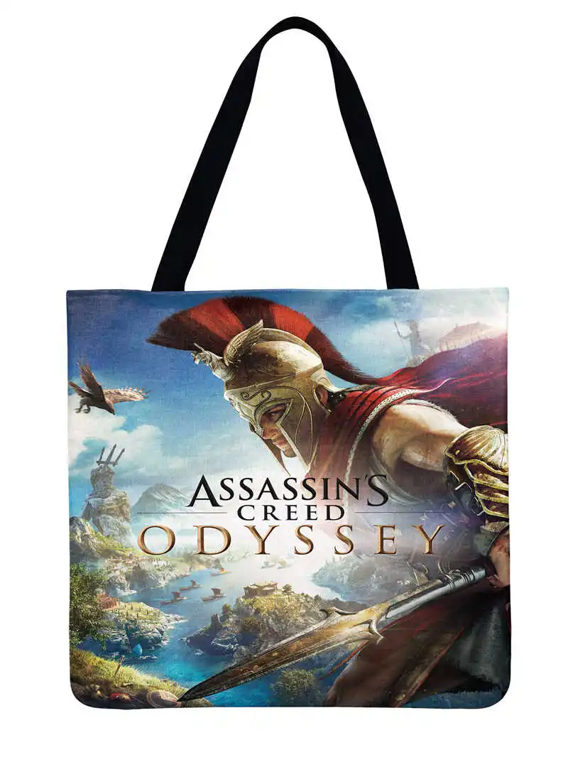 Сумка тоут с принтом Assassin Creed женская наплечная сумка льняная Повседневная