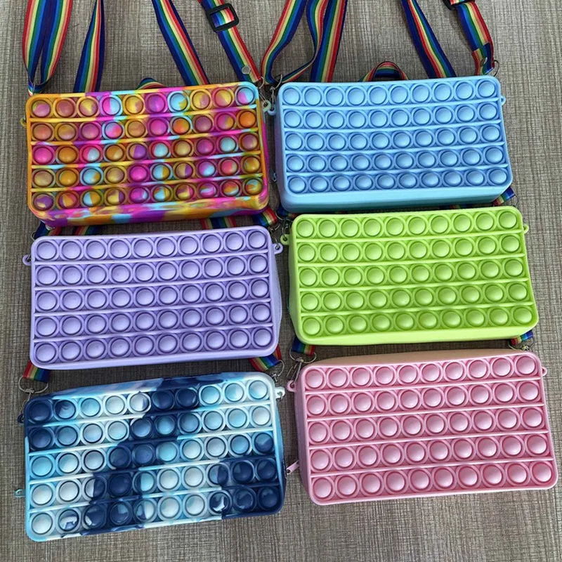

Креативные радужные игрушки-антистресс, сенсорная силиконовая пузырьковая прямоугольная сумка для хранения антистресс, Детская сумка чер...