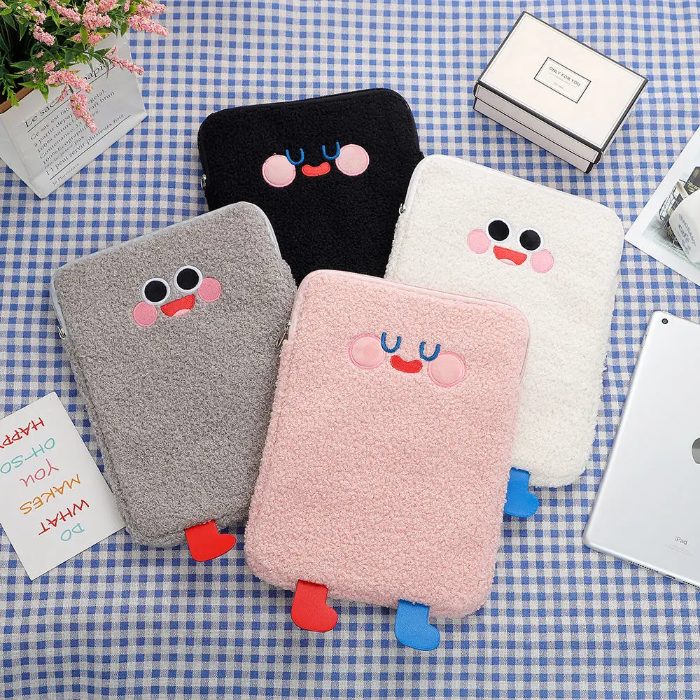 

Cute Pouch for iPad 9.7 inch Cartoon Fashion Sleeve for iPad 10.2 10.5 inch Plush Laptop Bag for iPad 11" Pink Black Bag for Pad