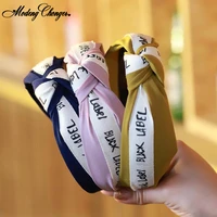 high quality hairband letter printed for women girls new fashion wide side knotted headband turban hair bezel hair accessories