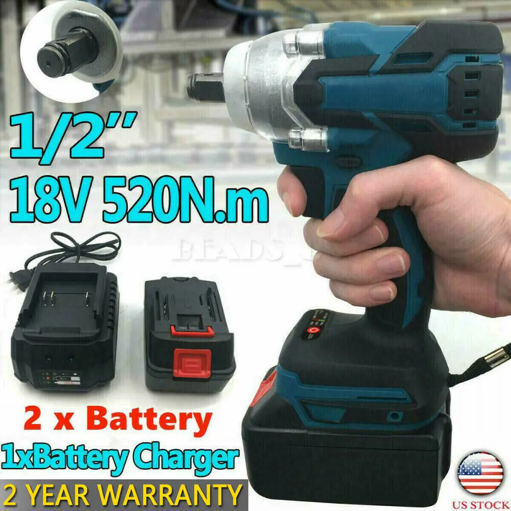 

Электрический 18v 520nm Аккумуляторный бесщеточный крутящий момент ударный гайковерт 1/2 "тела для Makita Батарея металлический многофункциональн...