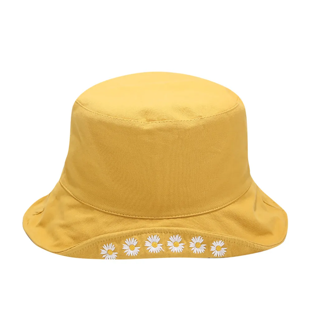 Двусторонняя одежда вышитая ромашками складная для улицы ведро шляпа от солнца