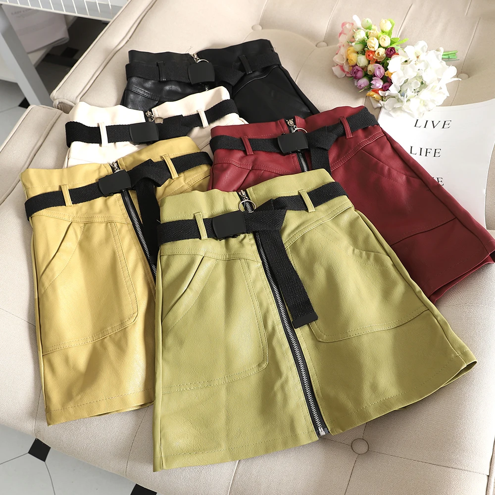 SINGRAIN Женская юбка в стиле панк из искусственной кожи с карманами Harajuku на молнии