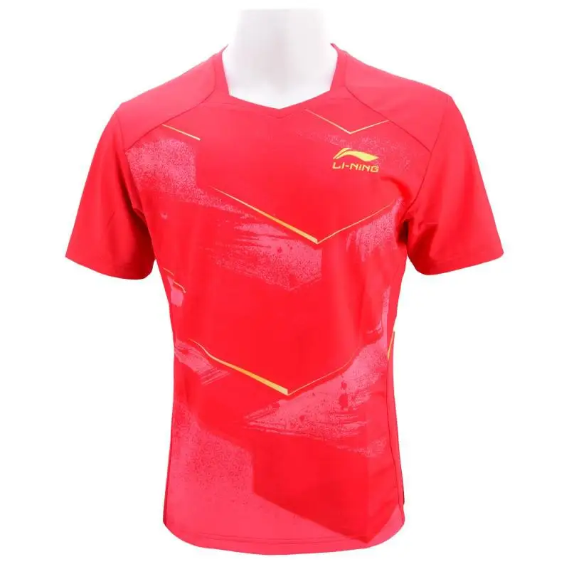 Li-ning одежда для настольного тенниса, сборная Мужская и женская спортивная одежда с коротким рукавом для соревнований по настольному теннису - Цвет: AAYP349-3