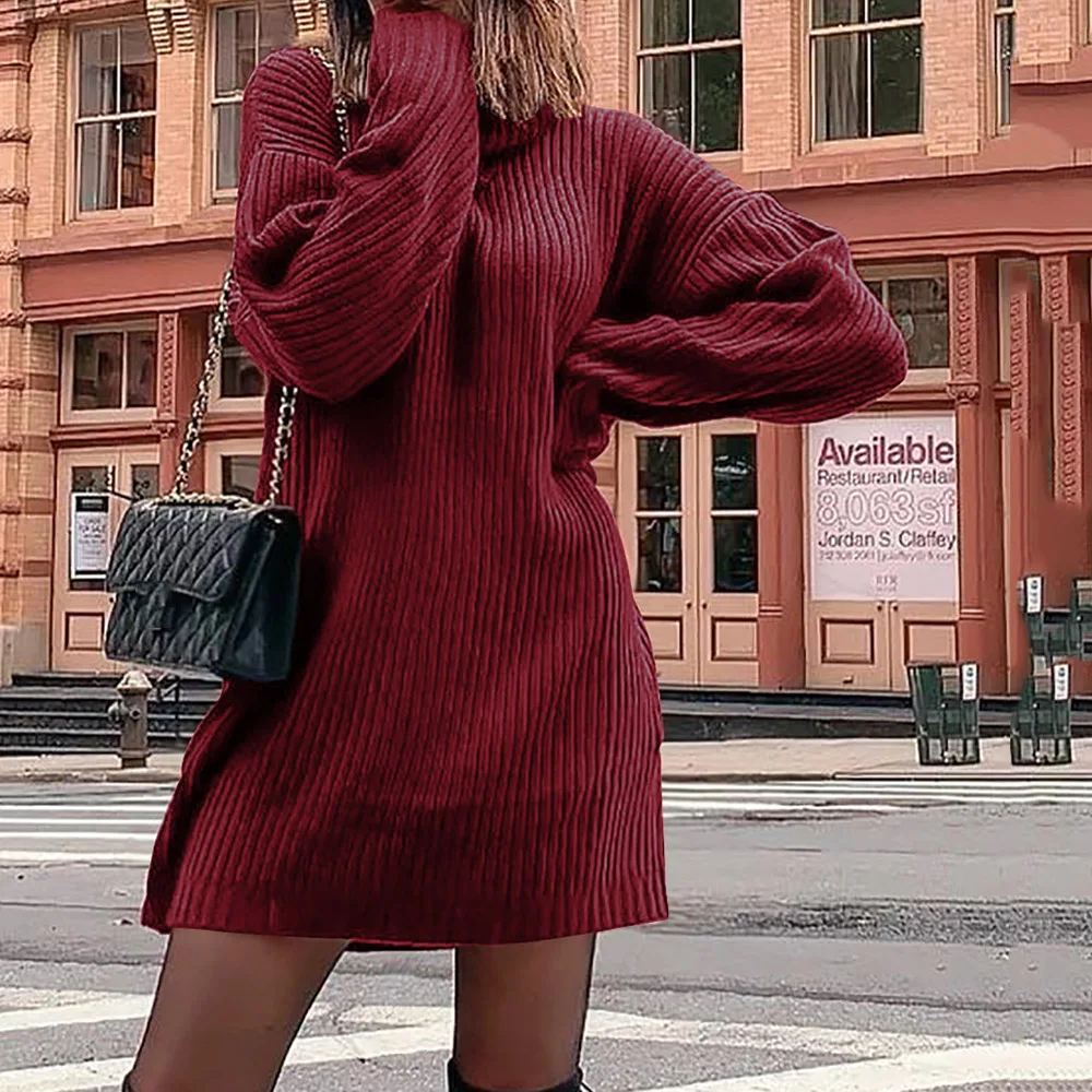 Вязаное женское платье толстый свободный осенний зимний длинный свитер простой