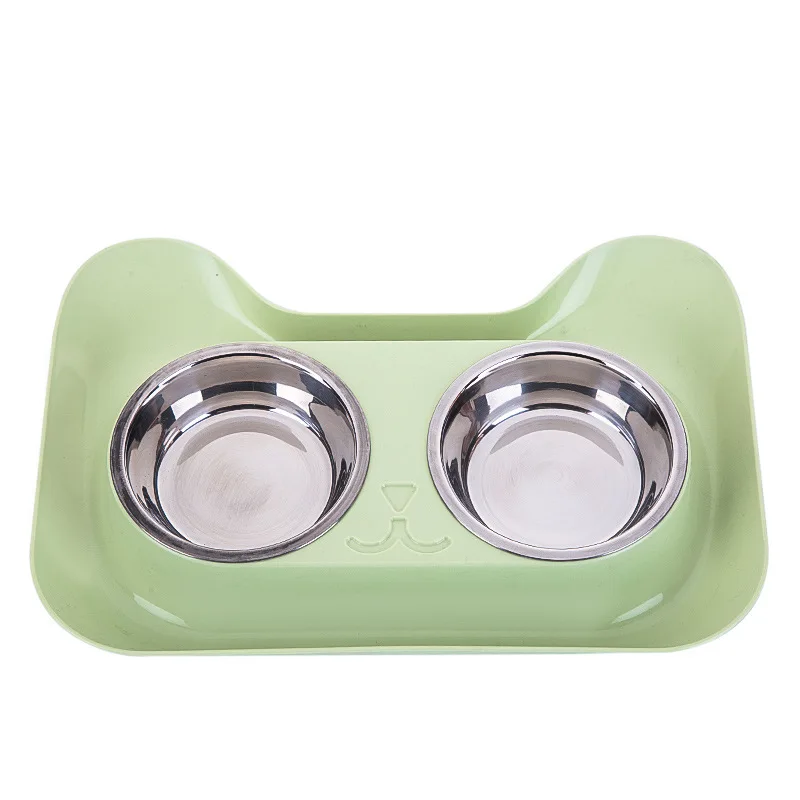 

Cat Bowl Double Bowl Cat Bowl Cute Cat-shaped Food Feeder Food Bowl Stainless Steel Pet Bowl Leak-proof Drinking Water Pet Bowl