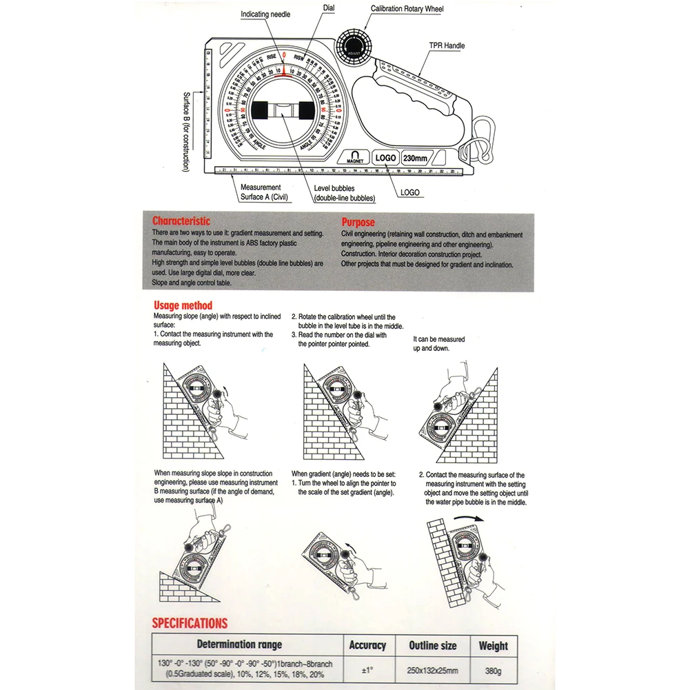 Многофункциональный транспортир Угол Finder наклон шкала уровня измерительный