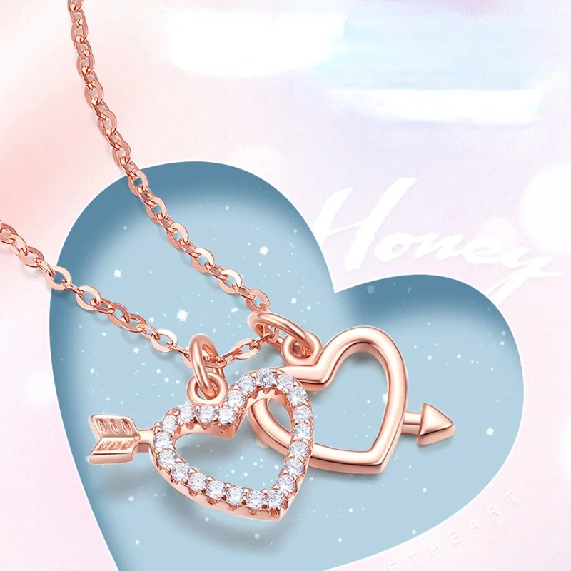 

Ожерелье из стерлингового серебра S925, Женская цепочка до ключиц, комплект из двух цепочек в виде сердца, с двумя сердцами, нишевой светлый ро...