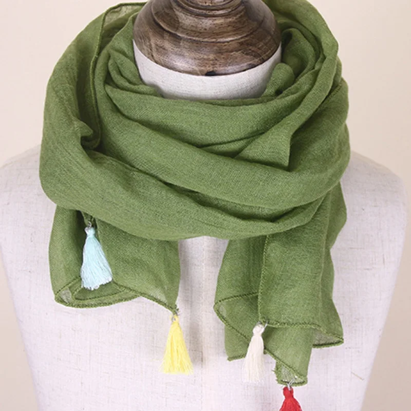 

Boys Girls Children's Cotton Linen All-match Cute Tassel Scarf Baby Ruffled Soft Breathable Decorative Collar Shawl A168