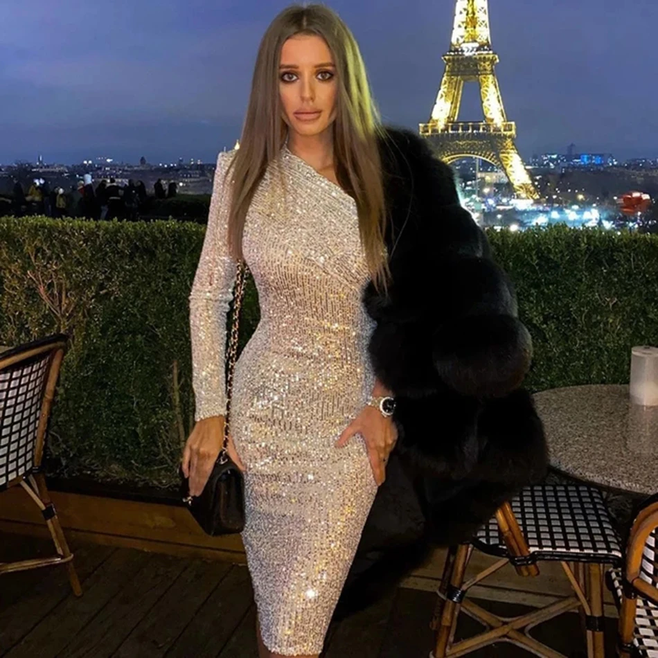 Новинка лета 2020 женское сексуальное платье на одно плечо с длинными рукавами и