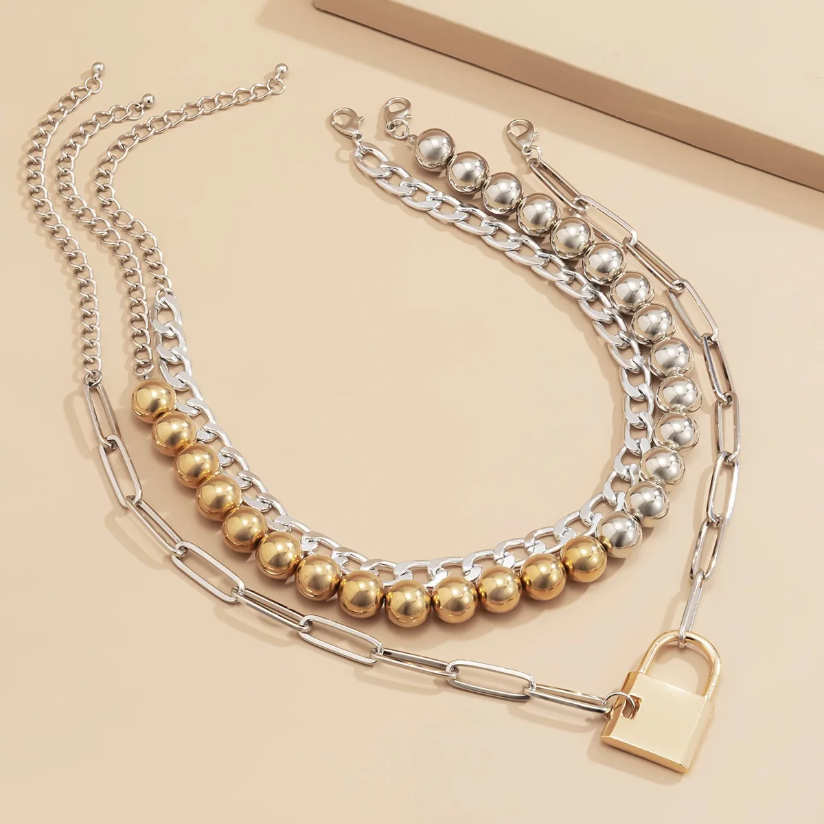 

2021 Neo-Gothic Lock Shape Pendant Women's Steampunk Multilayer CCB Material Chain Necklace Jewelry Accessories