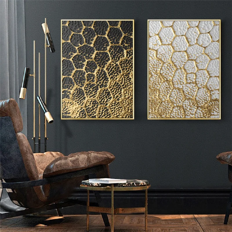 

Golden Honeycomb Wall Posters and Prints Pictures for Living Room Home Decor Modern Art Black Gold Canvas Paintings Wall Art