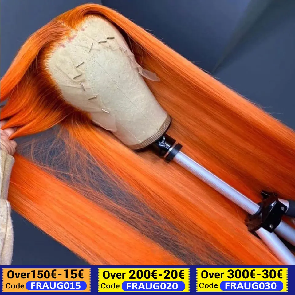 200% Полный волос парики для женщин человеческие волосы оранжевый цвет HD