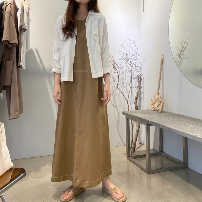 Женское длинное платье-майка из хлопка и льна летнее яркое ТРАПЕЦИЕВИДНОЕ