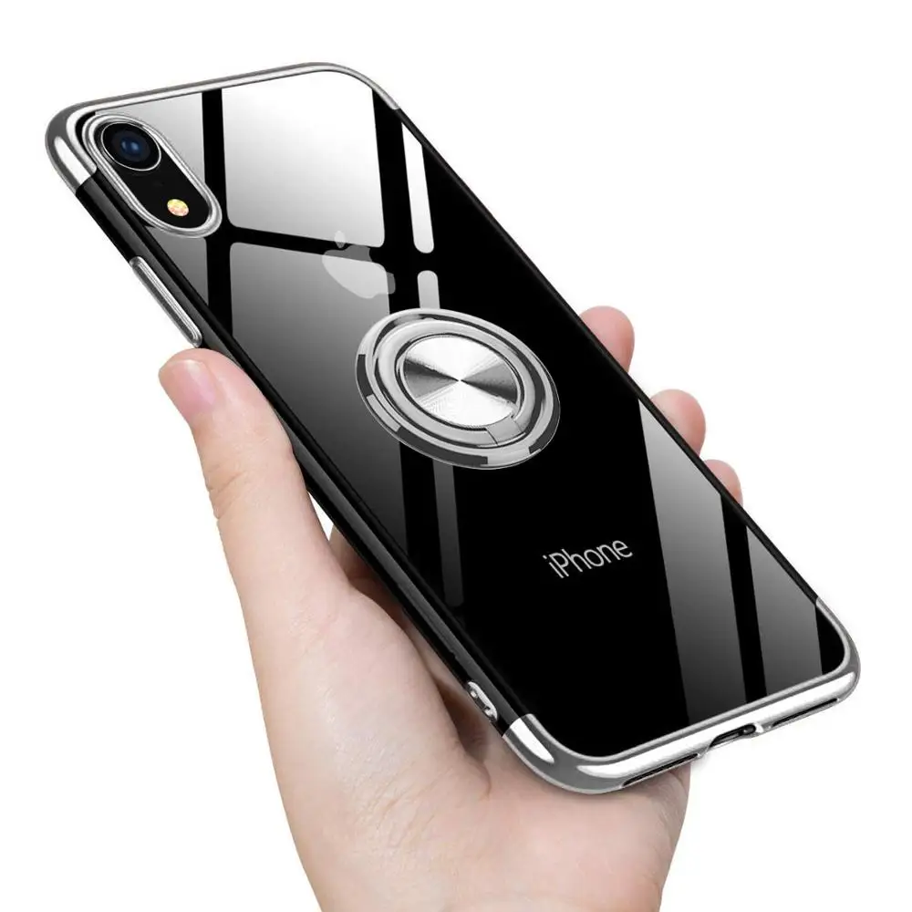 Серебристый Чехол для iPhone XR с магнитным кольцом, мягкий прозрачный защитный чехол для iPhone X R XS Max 11 Pro 8 Plus 7 6 6 S, аксессуары - Цвет: Серебристый